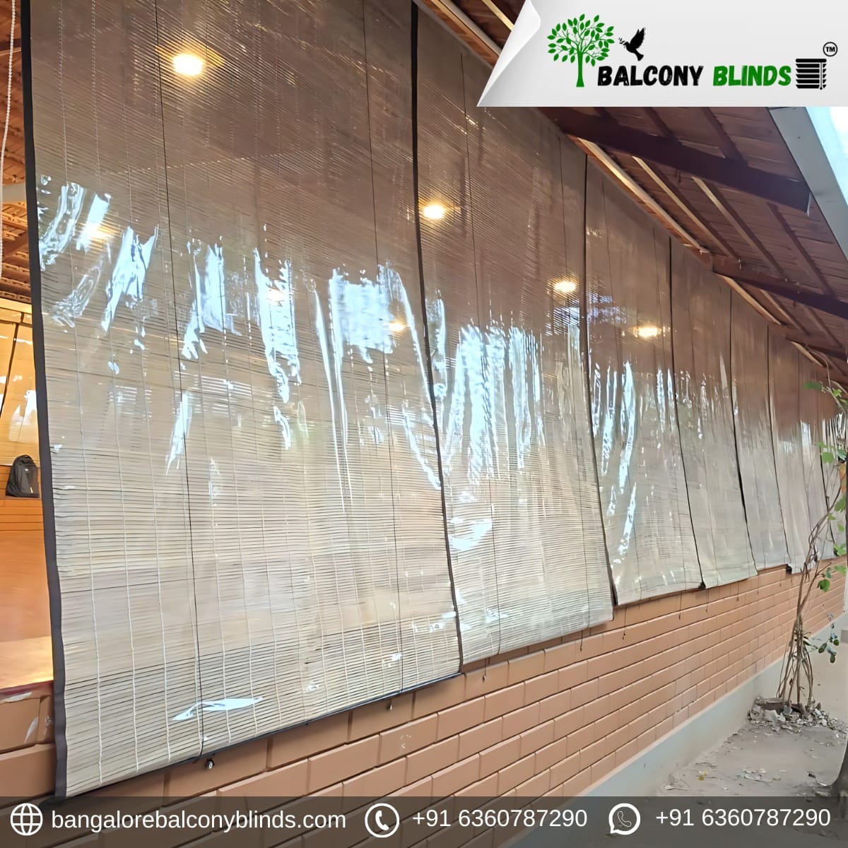 Bamboo blinds with lamination installed in a restaurant