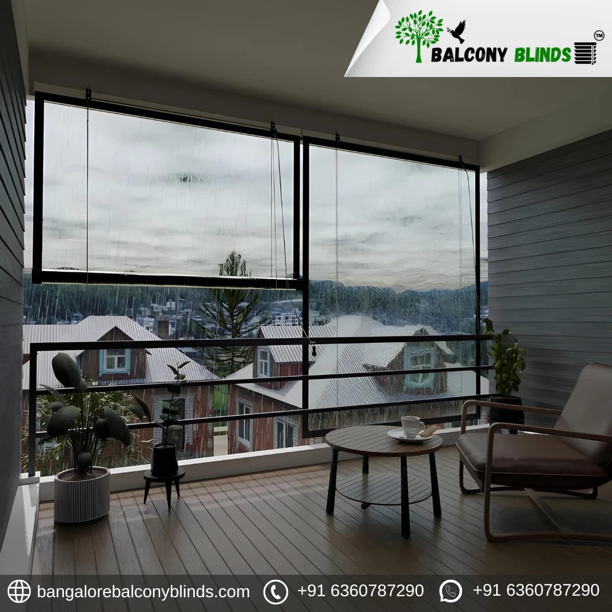 Transparent Roller blinds installed in a balcony