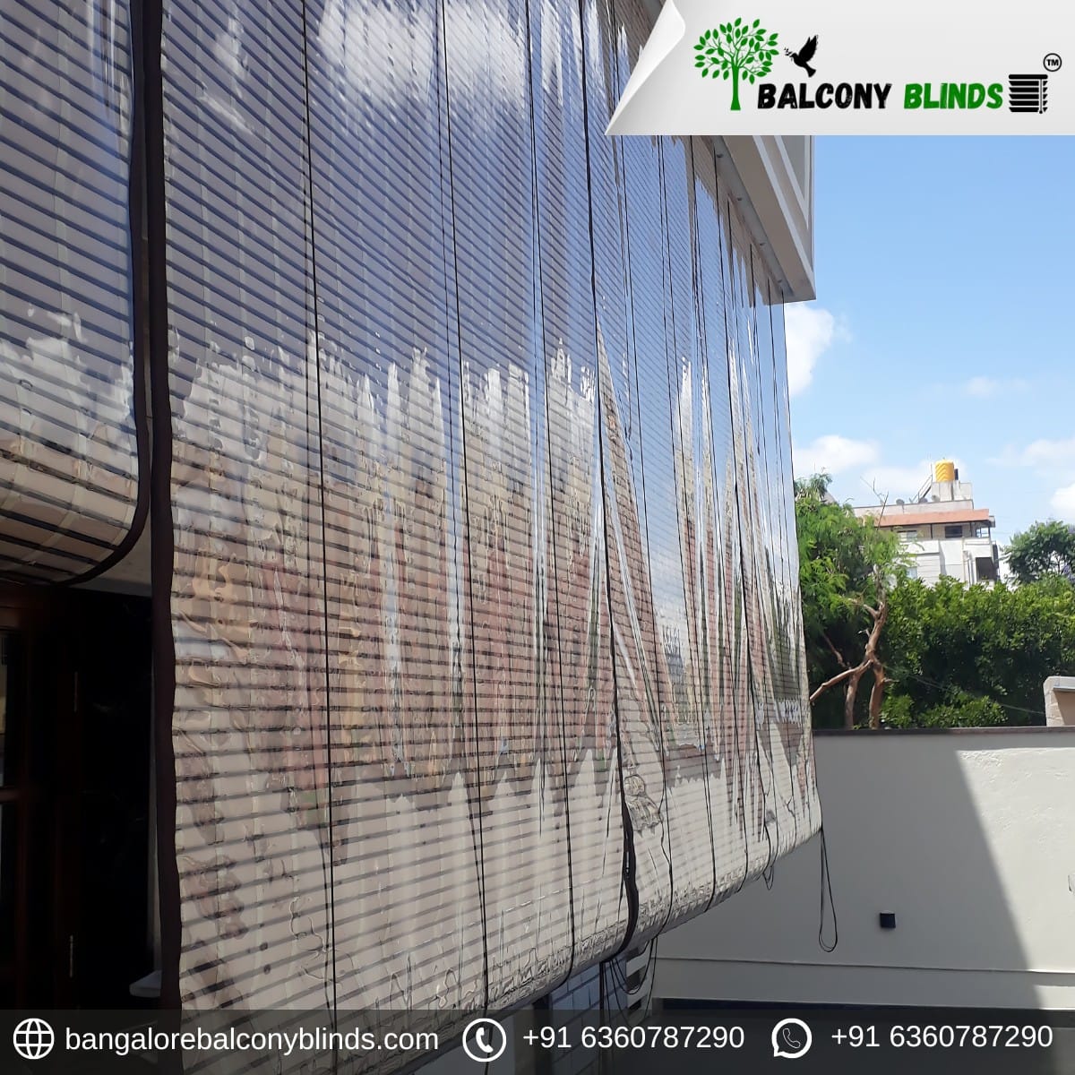 PVC blinds with transparent-sheet lamination installed on terrace